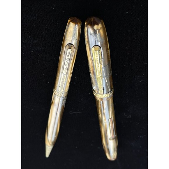 Vintage Epenco NEW YORK Fountain Pen & Pencil Set Striated Gold Brown Made In US - Picture 2 of 6